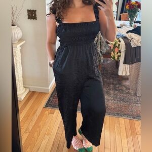 Ganni black satin playsuit